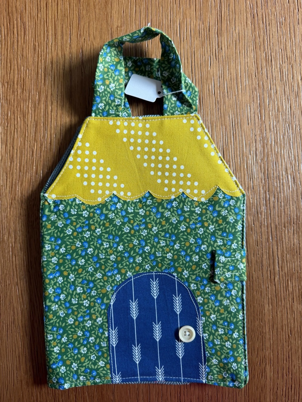 Kids Green Floral Playhouse Tote with Yellow Roof and Blue Door